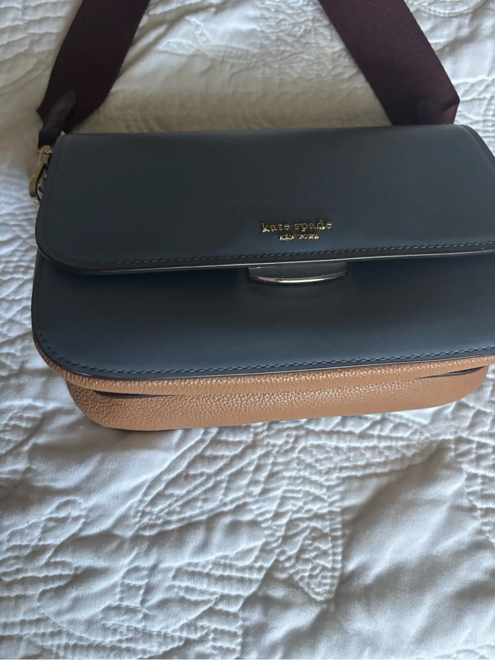 kate spade gray leather crossbody with burgundy strap